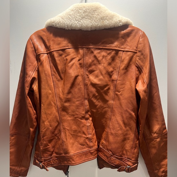 Leather Women's Aviator Jacket with Shearling Collar - Picture 2 of 7
